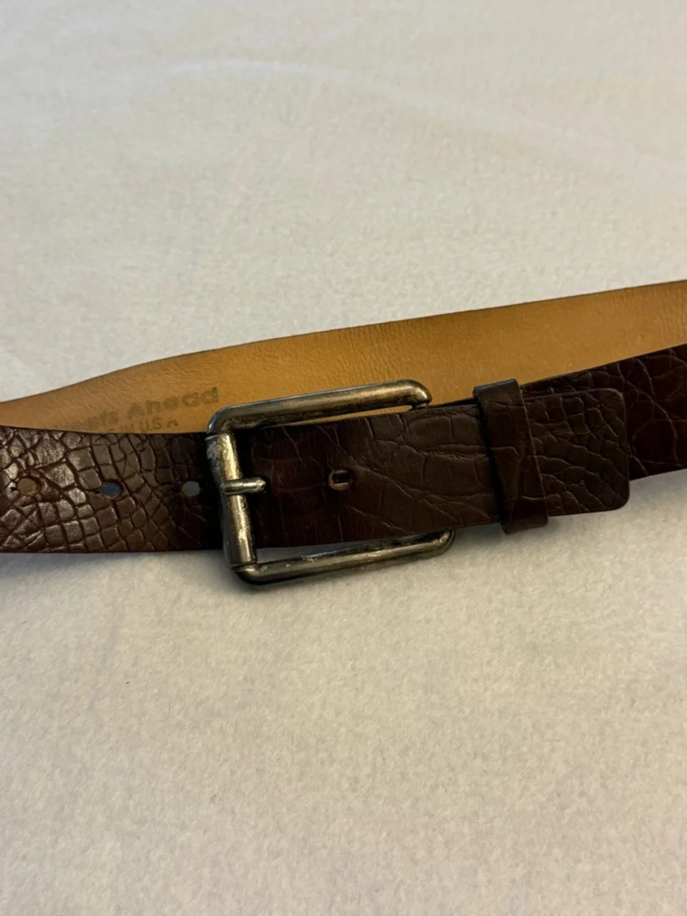 Vintage Classic Brown Croc-Embossed Leather Belt - Woman’s Large